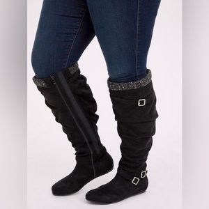 Women's Black Suede Knee-High Boots